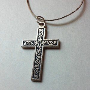 Unisex Silver Cross Necklace Hangs 10 1/2" Cross is 1 1/2"